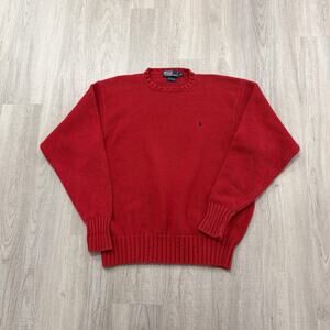 Vintage Polo Ralph Lauren Sweater Men's 2XL Red Crewneck Knit 90s Pony Logo